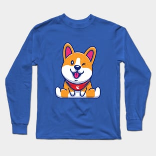 Cute Corgi Sitting Cartoon (2) Long Sleeve T-Shirt